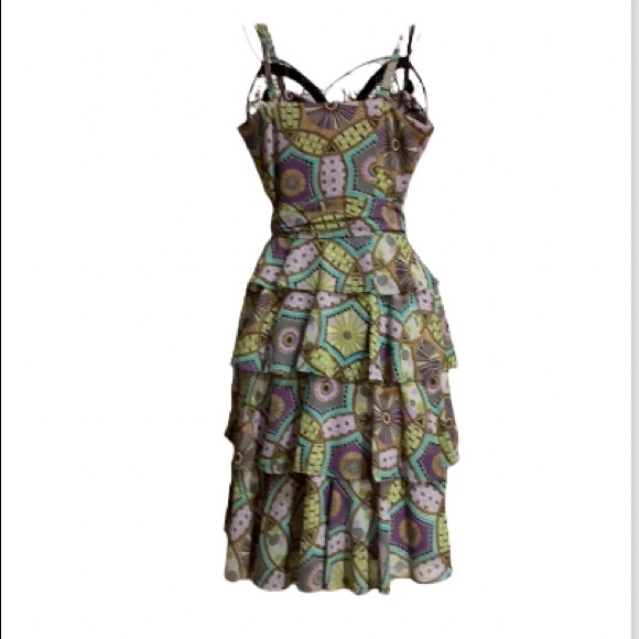SCARLETT TIERED SLEEVELESS DRESS WITH RETRO PRINT DESIGN Sz 8 - Picture 2 of 6